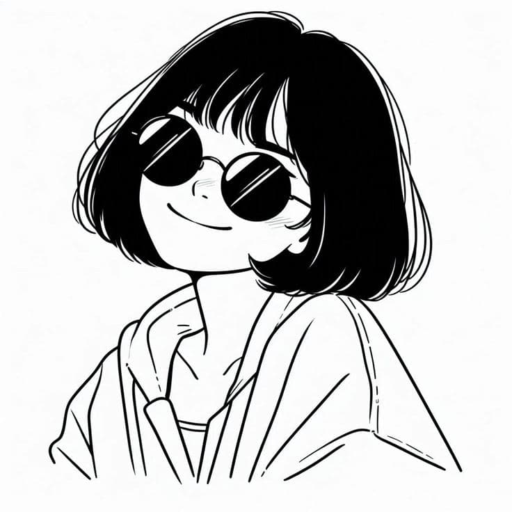 Illustrated portrait of Preksha Barjatya wearing round sunglasses